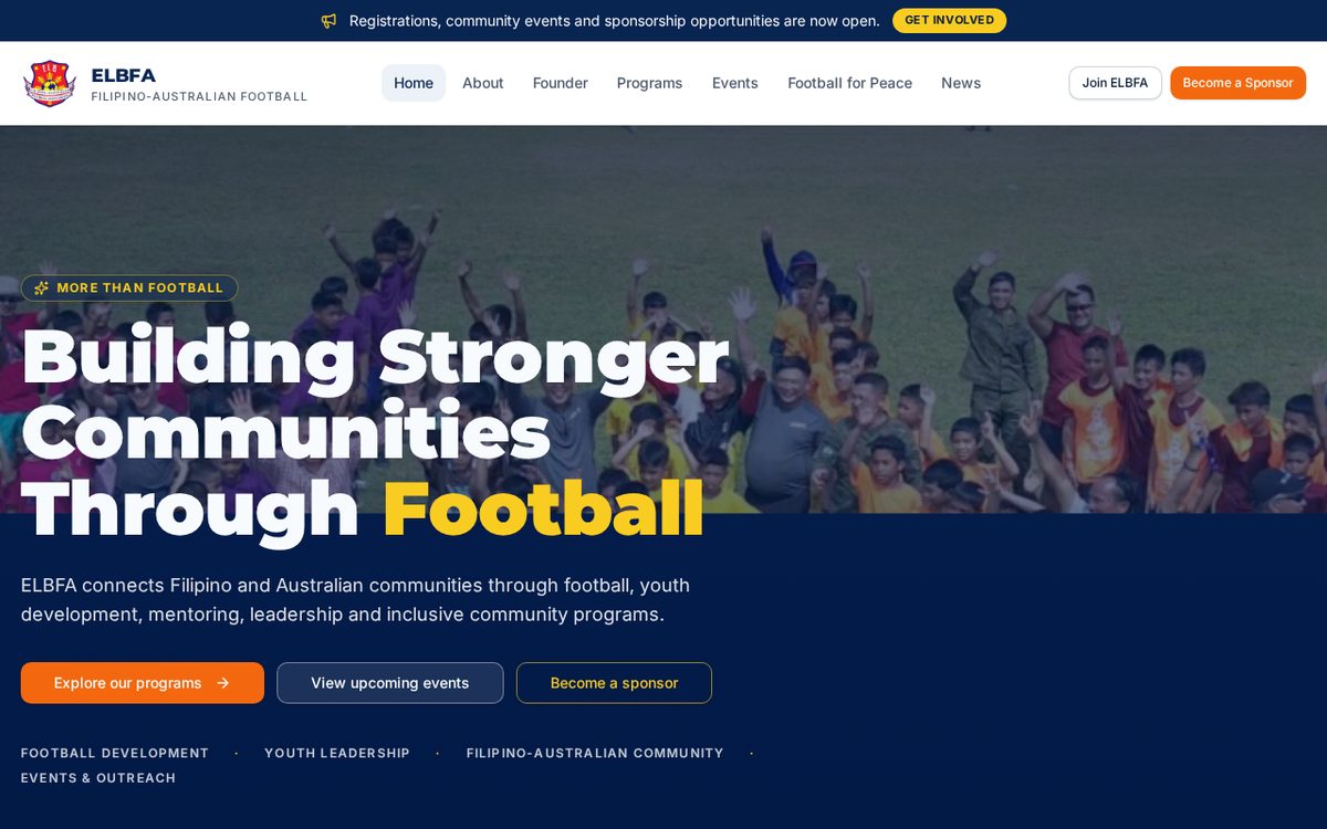 Screenshot of the ELB Filipino–Australian Football Association website