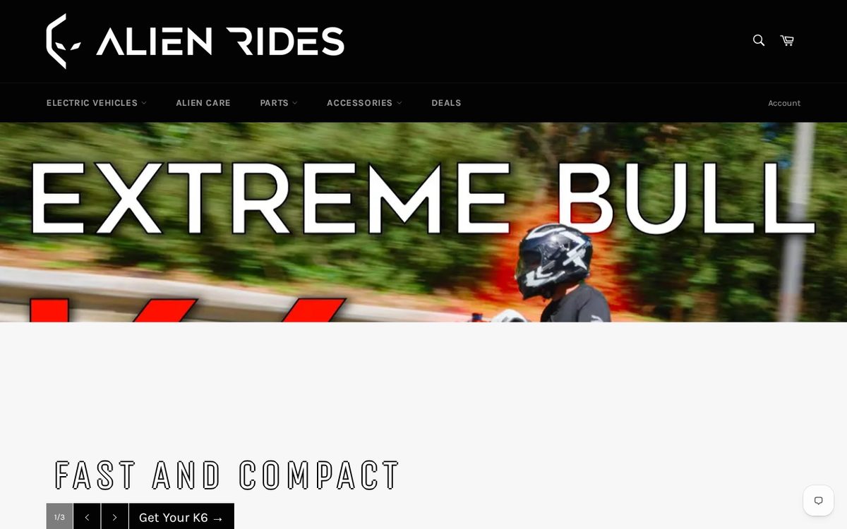 Screenshot of the Alien Rides website
