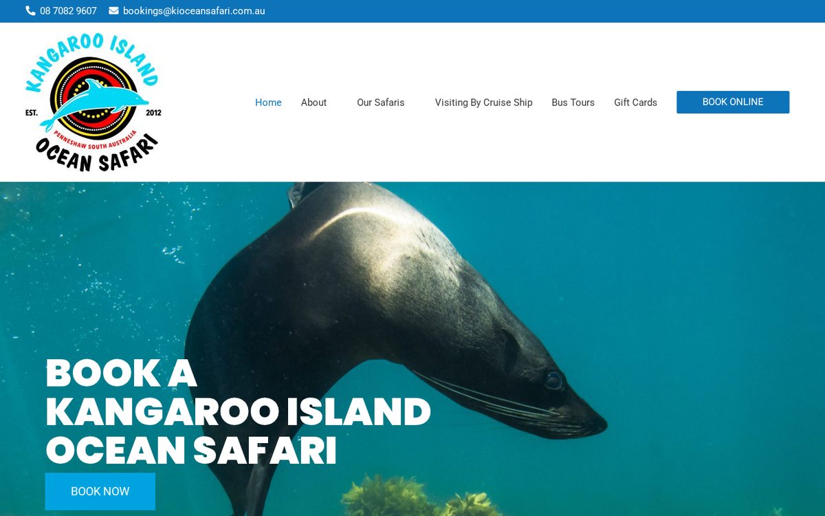 Screenshot of the Kangaroo Island Ocean Safari website