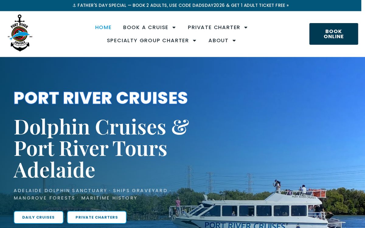 Screenshot of the Port River Cruises website