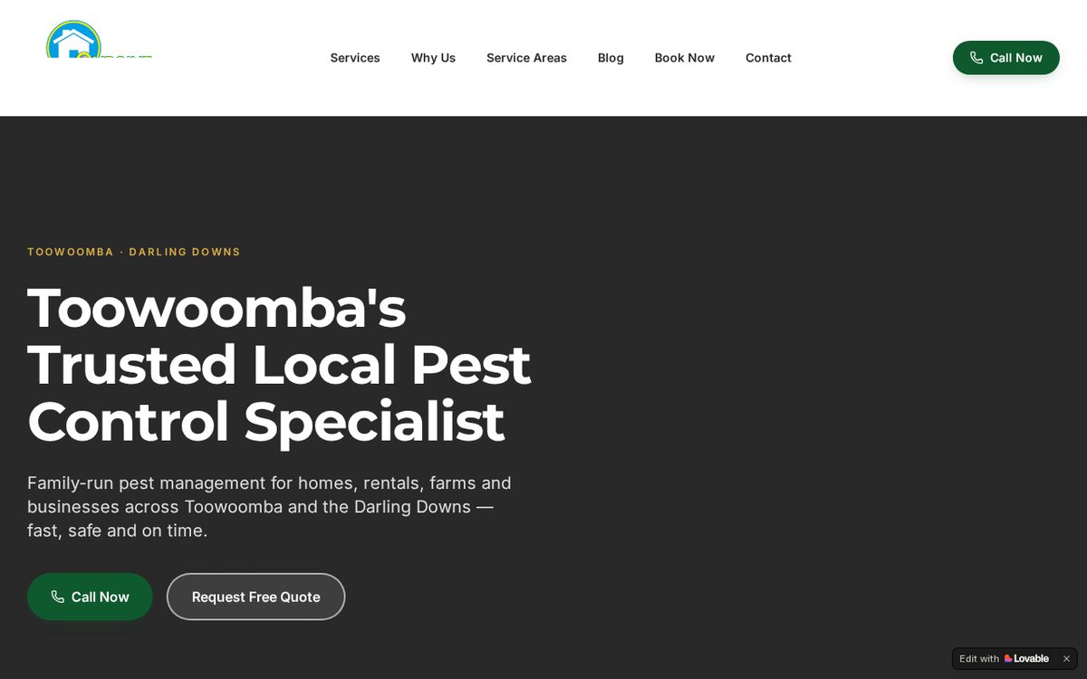 Screenshot of the On Point Pest Control website