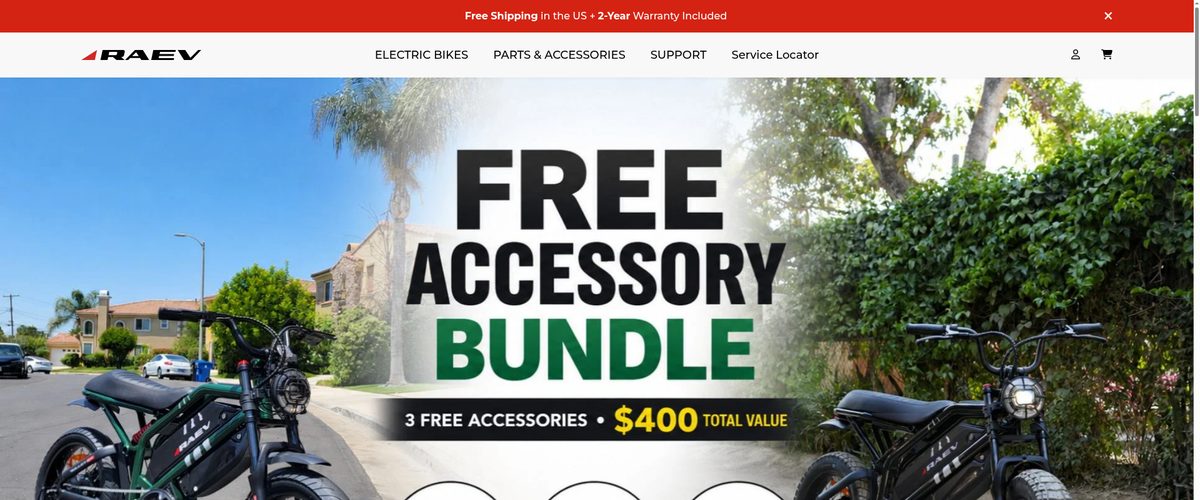 Screenshot of the RAEV Bikes website