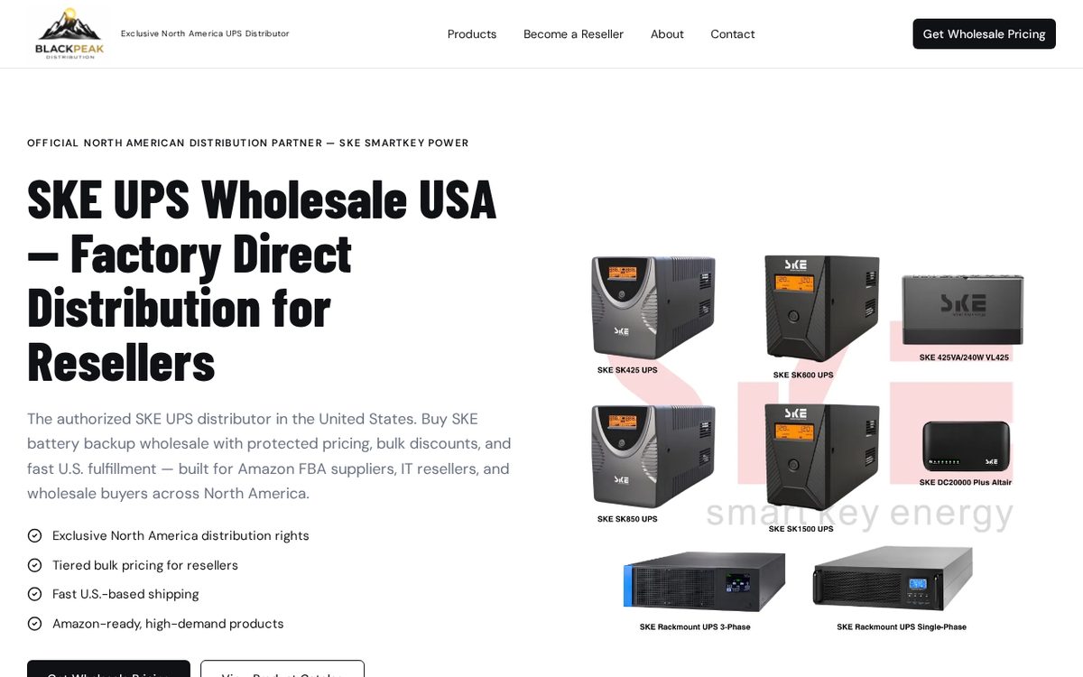 Screenshot of the BlackPeak Distribution website